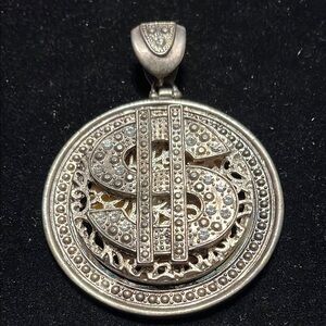 Silver Dollar Rhinestone Sign Pendant
